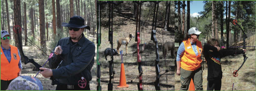 Bow Hunter Education students and teachers, along with some archery equipment and targets